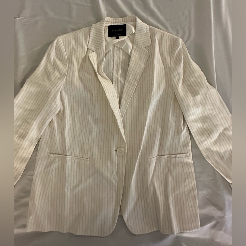 Massimo Dutti Ivory Striped Blazer